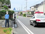 可搬式オービスでの取り締まり（鳥取県警提供）