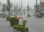 鳥取市富安で冠水、水没した車（午前8時40分頃撮影）