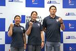 　パリ五輪への抱負を語ったセーリング日本代表の（右から）富沢慎、永松瀬羅、田中美紗樹＝８日、東京都内