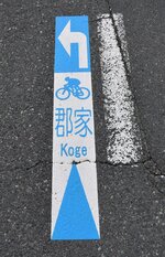 ルート上に整備された路面標示＝１０日、若桜町若桜