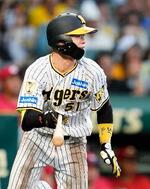 　９回阪神２死二、三塁、中野が中前にサヨナラ打を放つ＝甲子園