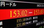 　一時１ドル＝１５３円台を付けた円相場を示すモニター＝２３日午後、東京・東新橋