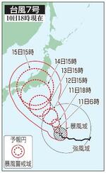 　台風７号の５日先予想進路（１０日１８時現在）