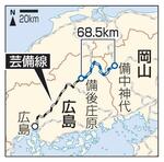 　ＪＲ芸備線、備中神代―備後庄原間の地図