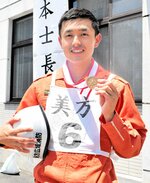 救助技術を競う近畿地区の大会で好タイムを記録し、全国大会に出場する岡本さん＝新温泉町今岡の美方広域消防本部