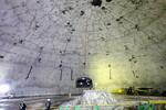 　報道陣に公開された「ハイパーカミオカンデ」のドーム状の空洞部分＝２９日午後、岐阜県飛騨市