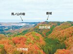 十万寺城上空から羽衣石城と番城、馬ノ山の砦（とりで）を望む