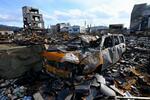　地震による大規模火災でほぼ全域が焼失した石川県輪島市の「輪島朝市」付近＝１１日午後