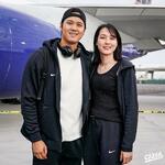 　米大リーグ、ドジャースが公式Ｘ（旧ツイッター）に投稿した、大谷翔平選手（左）と女性の写真。女性を妻と紹介した