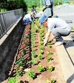 花壇の衣替えをする相生会の役員