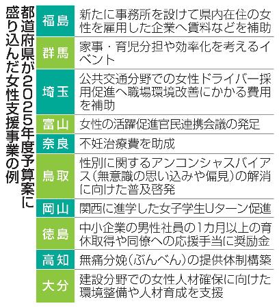 　都道府県が２０２５年度予算案に盛り込んだ女性支援事業の例