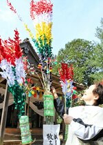 家内安全などの御利益を得ようとヤナギを手にする参拝者＝２日、鳥取市用瀬町宮原の犬山神社