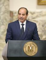 　エジプトの首都カイロで記者発表するシシ大統領＝４月（共同）