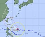 ２８日午後３時現在の台風２１号の進路予報図（気象庁ホームページより）