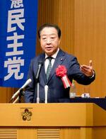 　青森市内で講演する立憲民主党の野田代表＝１６日午後