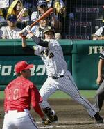　２回阪神１死一、三塁、大竹が左翼線に適時二塁打を放つ。投手森下＝甲子園