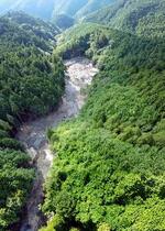 　静岡市葵区の大久保沢上流部の山中で発生した大規模な地滑り＝２２日（同市提供）