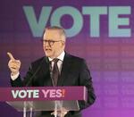 　オーストラリア南部アデレードで、国民投票への賛成を呼びかけるアルバニージー首相＝８月（共同）