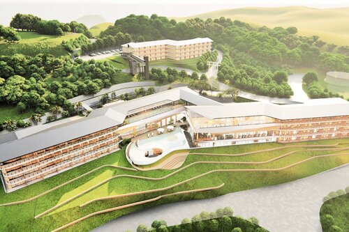 鳥取砂丘西側に建設予定のリゾートホテルの最新イメージ図（鳥取市提供）