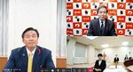 　オンラインで開かれた知事の会の総会に参加した石川県の馳浩知事（左）、熊本県の蒲島郁夫知事（右上）、群馬県の山本一太知事（右下）ら＝１９日