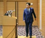 　記者会見に臨む立憲民主党の枝野前代表。代表選出馬を正式表明した＝２１日午後、国会