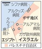 　イスラエル、ガザ地区、シファ病院、アルクッズ病院、クウェート病院、ガザ欧州病院、アルアマル病院