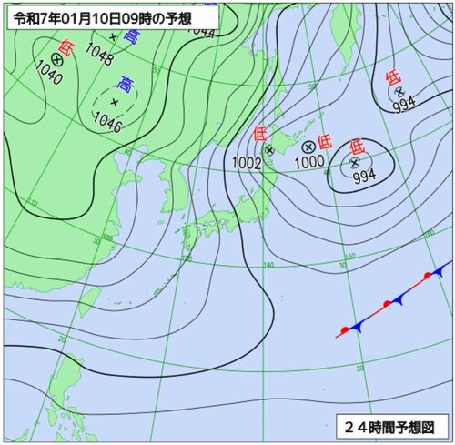 １０日午前９時の予想天気図（気象庁ホームページより）