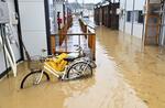 　豪雨により冠水した石川県輪島市の「宅田町第２団地」の仮設住宅＝２２日