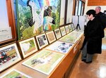 「円山川下流域・周辺水田」における湿地保全の取り組みなどを紹介するパネル展＝２４日、豊岡市祥雲寺の市立コウノトリ文化館