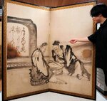 曽我蕭白「囲碁図屏風」（縦１６５・７×横１７４・７㌢、石谷コレクション）