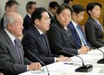　政府与党政策懇談会であいさつする岸田首相（左から２人目）＝２２日午前、首相官邸
