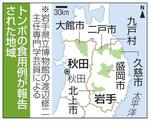 　トンボの食用例が報告された地域（岩手県九戸村、秋田県大館市）