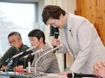 　運転免許の失効中に人身事故を起こし、議員辞職の意向を示した共産党の高村京子長野県議＝２５日午後、長野県庁