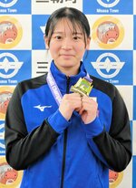 ドッジボールのアジアチャンピオンシップで優勝した女子日本代表の福田さん＝８日、三朝町役場