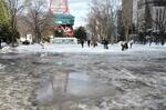 　季節外れの暖かさで雪が解けた札幌・大通公園＝１９日午後