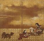 　「洋犬・遊女図屏風」（１７世紀、紙本・彩色、個人蔵）