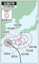 　台風６号の５日先予想進路（３日１８時現在）