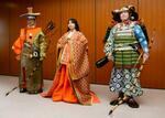 　京都・時代祭を控え、新調された紫式部（中央）などの衣装＝１１日午後、京都市