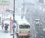 朝から大粒の雪が断続的に降り、一面雪景色となった米子市内＝１９日午後０時５分、米子市西福原