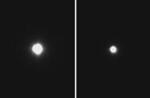 　小惑星「レオーナ」による食が起きる前（左）と食により減光したオリオン座の１等星「ベテルギウス」＝１２日、イタリア・サルデーニャ島カリャリ（大月崇綱さん撮影）