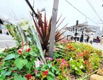 花が手向けられた近鉄大和西大寺駅前＝２０２４年７月１５日