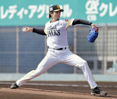 　オリックス戦に先発し、２回を無得点に抑えたソフトバンク上沢＝宮崎アイビー