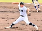 決勝・米子松蔭－境　境は先発松原が八回まで無失点に抑える好投で勝利に貢献する＝ヤマタスポーツパーク野球場