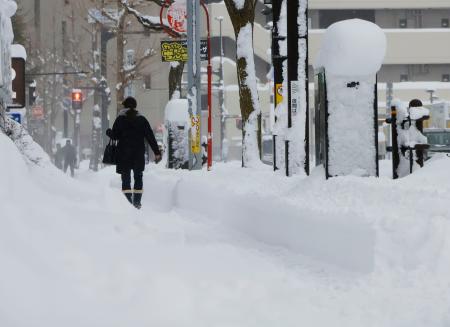 　雪が降り積もった新潟市中央区＝８日午前