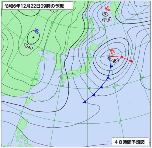 ２２日午前９時の予想天気図（気象庁ホームページより）