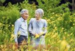 　ユウスゲの花が咲く皇居・御所の庭を散策される天皇在位中の上皇さまと、上皇后美智子さま＝２０１３年７月１１日（宮内庁提供）