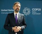 　ＣＯＰ２９の会場で、インタビューに応じるＩＦＡＤのラリオ総裁＝１４日、アゼルバイジャン・バクー（共同）