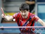 　男子シングルス準々決勝　中国選手と対戦する張本智和＝パリ（共同）