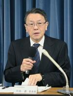 　記者会見する政府地震調査委の平田直委員長＝１１日午後、文科省