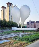 　２９日、ソウル南方の京畿道竜仁市で見つかった北朝鮮が飛ばしたとみられる大型風船（読者提供・聯合＝共同）